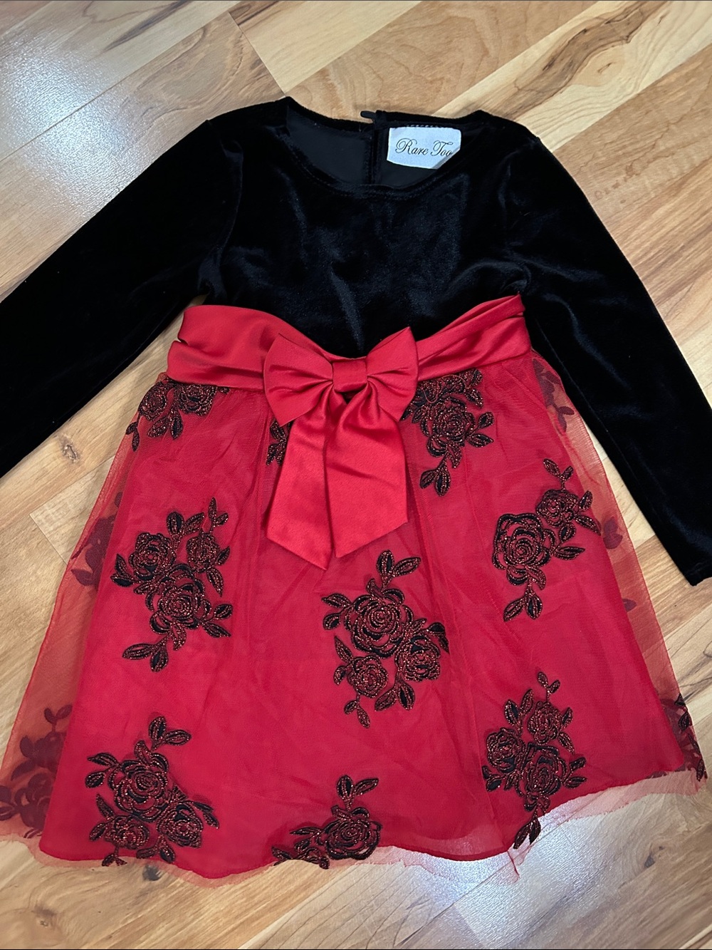 Rare Too Velvet & Tulle Bow Dress - Black & Red 3 T
